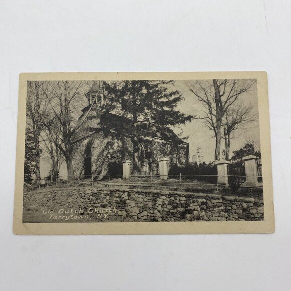 Vintage Tarrytown NY Postcard Old Dutch Church Unposted White Border 1940s - Picture 1 of 5